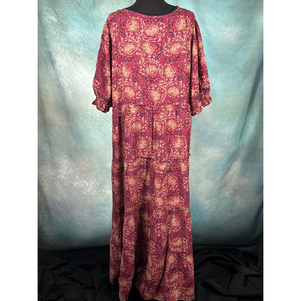 Natural Life XXL Magenta Floral Paisley Tiered Maxi Dress Short Sleeve Rayon - Picture 4 of 7